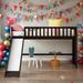 Soild Pine Wood Kids Bed Twin Size Low Loft Bed with Vertical Design Kids Furniture Ladder and Slide, Espresso