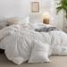 White Minimalist Cotton Duvet Cover (White, Queen, 90"x90")