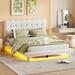 Thick & Soft Fabric and Button-tufted Design Platform Bed with LED Frame