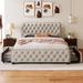 Queen Size Bed Frame Upholstered Platform Bed with 4 Storage Drawers, Button Tufted Headboard and Metal Support