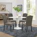 Set of 4 Upholstered Faux Leather/Fabric Dining Room Chairs with High Back and Solid Wood Legs