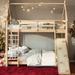 House-Shaped Bed with Safety Guardrails, Twin over Queen Bunk Bed with Climbing Nets and Ramp For Boys and Girls, Natural