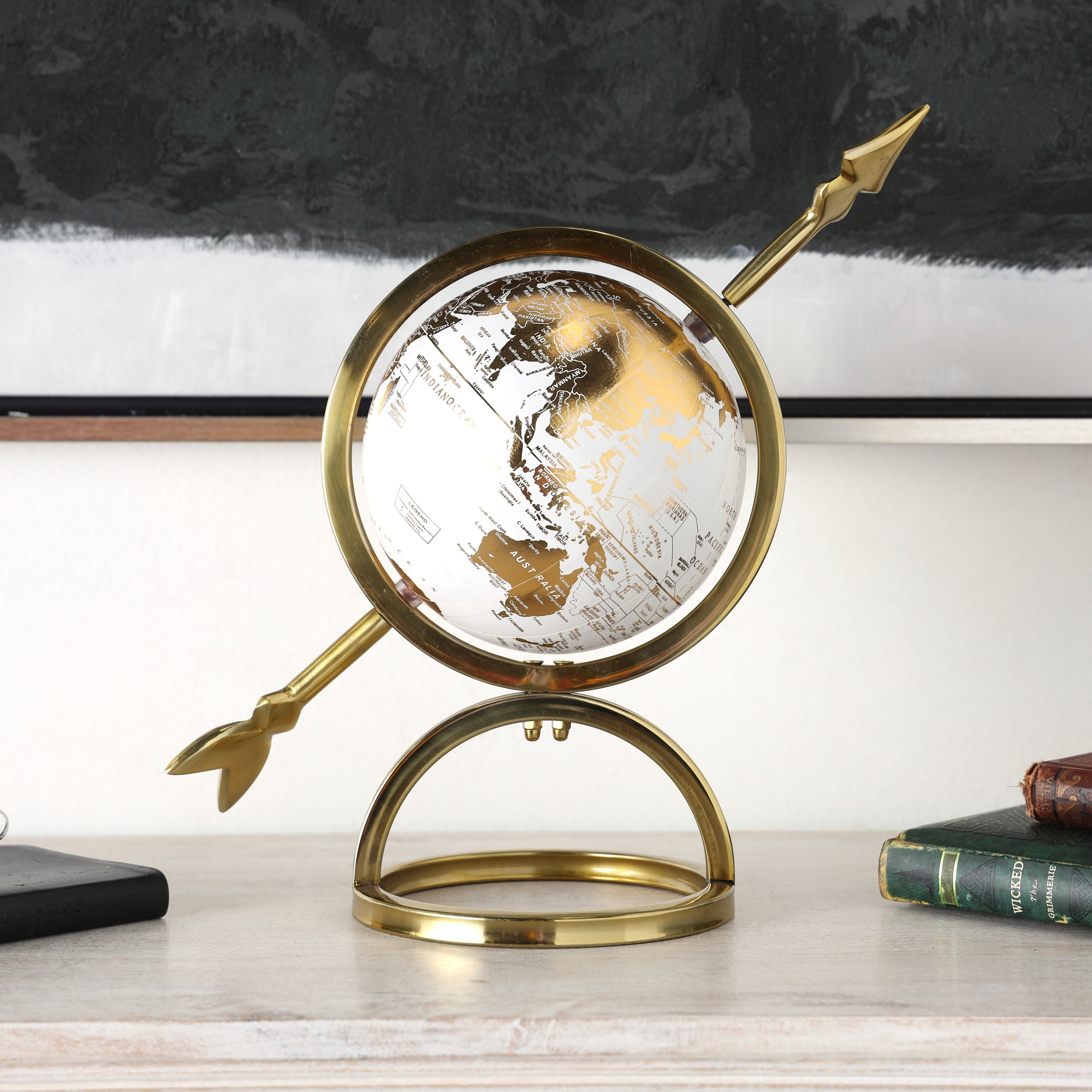 Gold Aluminum Metal Globe with White Center