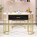 Moasis Makeup Vanity Desk Nail Table Station with Gold Metal Base