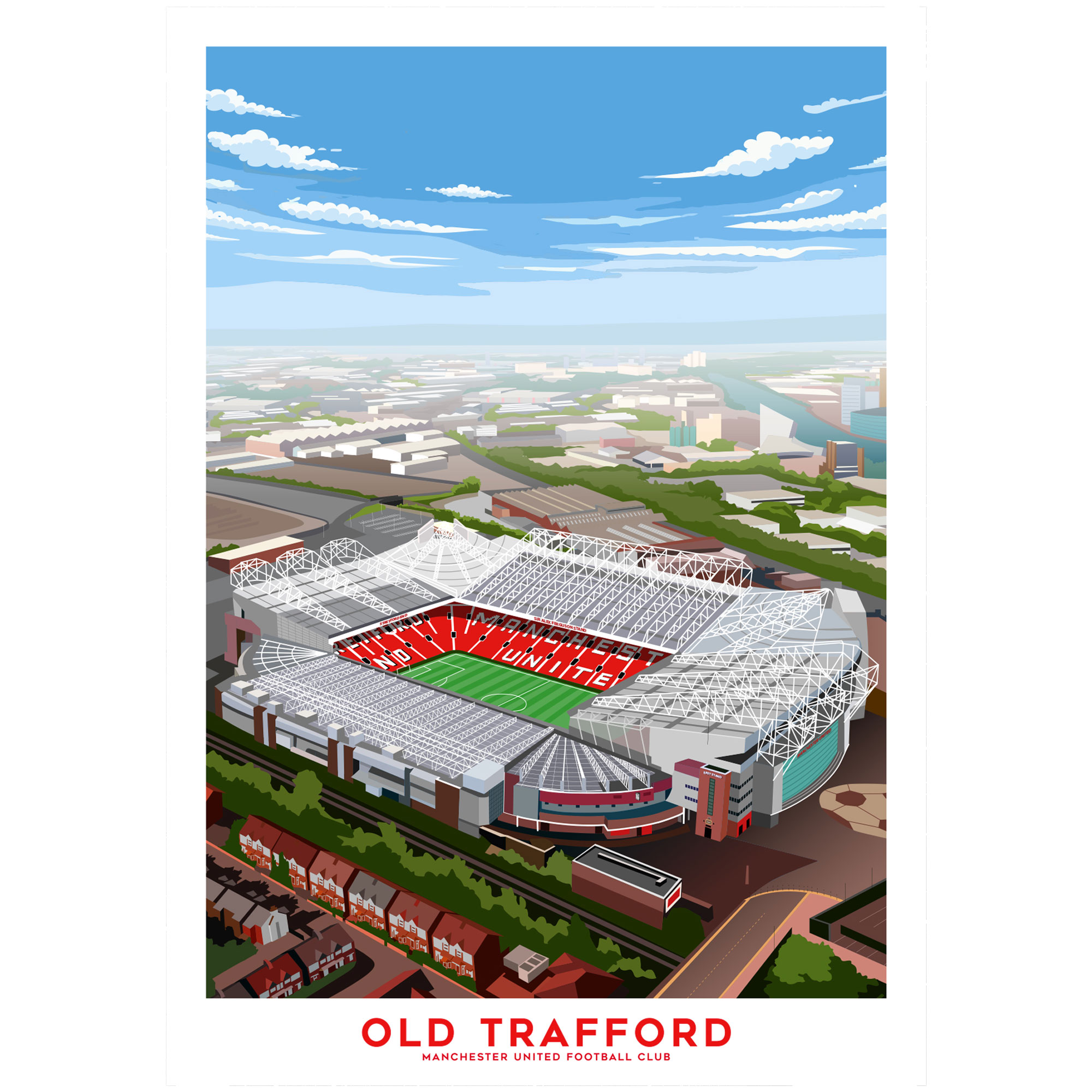 Manchester United Old Trafford Luftbild-Illustrationsdruck – A2 Image