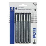 STAEDTLER Pigment Liner Pack Black 6 Pens Assorted Line Widths 0.05mm 0.1mm 0.2mm 0.3mm 0.5mm 0.8mm