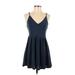 Me To We Casual Dress - Mini Plunge Sleeveless: Blue Print Dresses - Women's Size Small