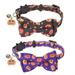 ADOGGYGO Halloween Cat Collar Breakaway with Bowtie Bell - 2 Pack Kitten Collar Pumpkin Cat Collars with Removable Bowtie Cat Bow Tie Collar for Cat Kitten (Black & Purple)