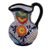 'Hand-Painted Talavera Style Ceramic Pitcher from Mexico'