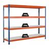 PROREGAL Weitspannregal mit Stahlpaneelen Z1 | HxBxT 304,8x153,6x77,3cm | 4 Ebenen | Fachlast 709kg | Blau/Orange/Verzinkt