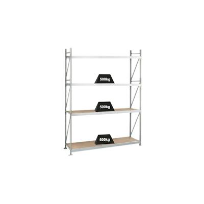 PROREGAL Weitspannregal mit Spanplatten WS 3000 | Grundregal | HxBxT 250x200x100cm | 4 Ebenen | Fachlast 500kg | Verzinkt Image