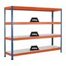 PROREGAL Weitspannregal mit Stahlpaneelen Z1 | HxBxT 304,8x153,6x92,6cm | 4 Ebenen | Fachlast 646kg | Blau/Orange/Verzinkt