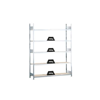 PROREGAL Weitspannregal mit Spanplatten WS 2000 | Grundregal | HxBxT 300x225x40cm | 5 Ebenen | Fachlast 400kg | Verzinkt Image
