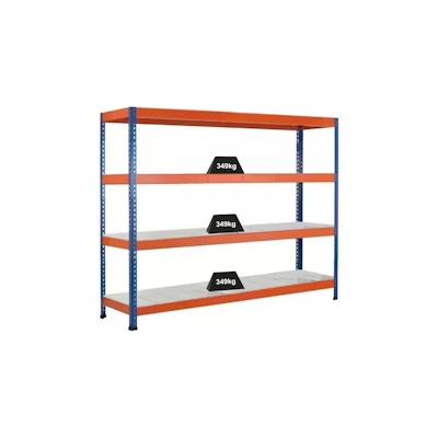 PROREGAL Weitspannregal mit Stahlpaneelen Z1 | HxBxT 243,8x245x62cm | 4 Ebenen | Fachlast 349kg | Blau/Orange/Verzinkt Image