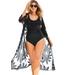 Plus Size Women's Open-Front Embroidered Cover Up by Swim 365 in Black (Size 38/40) Swimsuit Cover Up