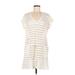 Calvin Klein Casual Dress - Shift V Neck Short sleeves: Ivory Stripes Dresses - Women's Size Medium