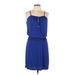 Veronica M. Casual Dress - Mini Tie Neck Sleeveless: Blue Print Dresses - Women's Size Large