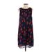 Halogen Casual Dress - Shift Crew Neck Sleeveless: Blue Floral Dresses - New - Women's Size Small