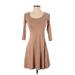 Hot Kiss Casual Dress - A-Line: Tan Solid Dresses - Women's Size Small