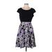 Homeyee Casual Dress - A-Line Scoop Neck Short sleeves: Purple Floral Dresses - Women's Size 10