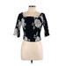 Kendall & Kylie 3/4 Sleeve Top Black Floral Boatneck Tops - Women's Size Large