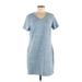 32 Degrees Casual Dress - Shift V Neck Short sleeves: Blue Marled Dresses - Women's Size Medium