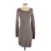 Ann Taylor LOFT Casual Dress - Sweater Dress Scoop Neck Long sleeves: Gray Print Dresses - Women's Size X-Small