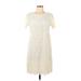 Ann Taylor Casual Dress - Mini High Neck Short sleeves: Ivory Solid Dresses - Women's Size 8