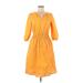 Talbots Casual Dress - A-Line V Neck 3/4 sleeves: Orange Solid Dresses - Women's Size 8 Petite