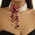 IngeSight.Z-Collier de Perles Multicouches pour Femme Goutte Gothique Huile Clip Rouge Gland