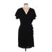 Bobeau Casual Dress - Mini Plunge Short sleeves: Black Print Dresses - Women's Size Large