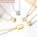 LUXUKISSKIDS-Colliers Pendentif Corne Big Shell, Bijoux Plaqué Or 18K, Acier, Collier Ras du Cou