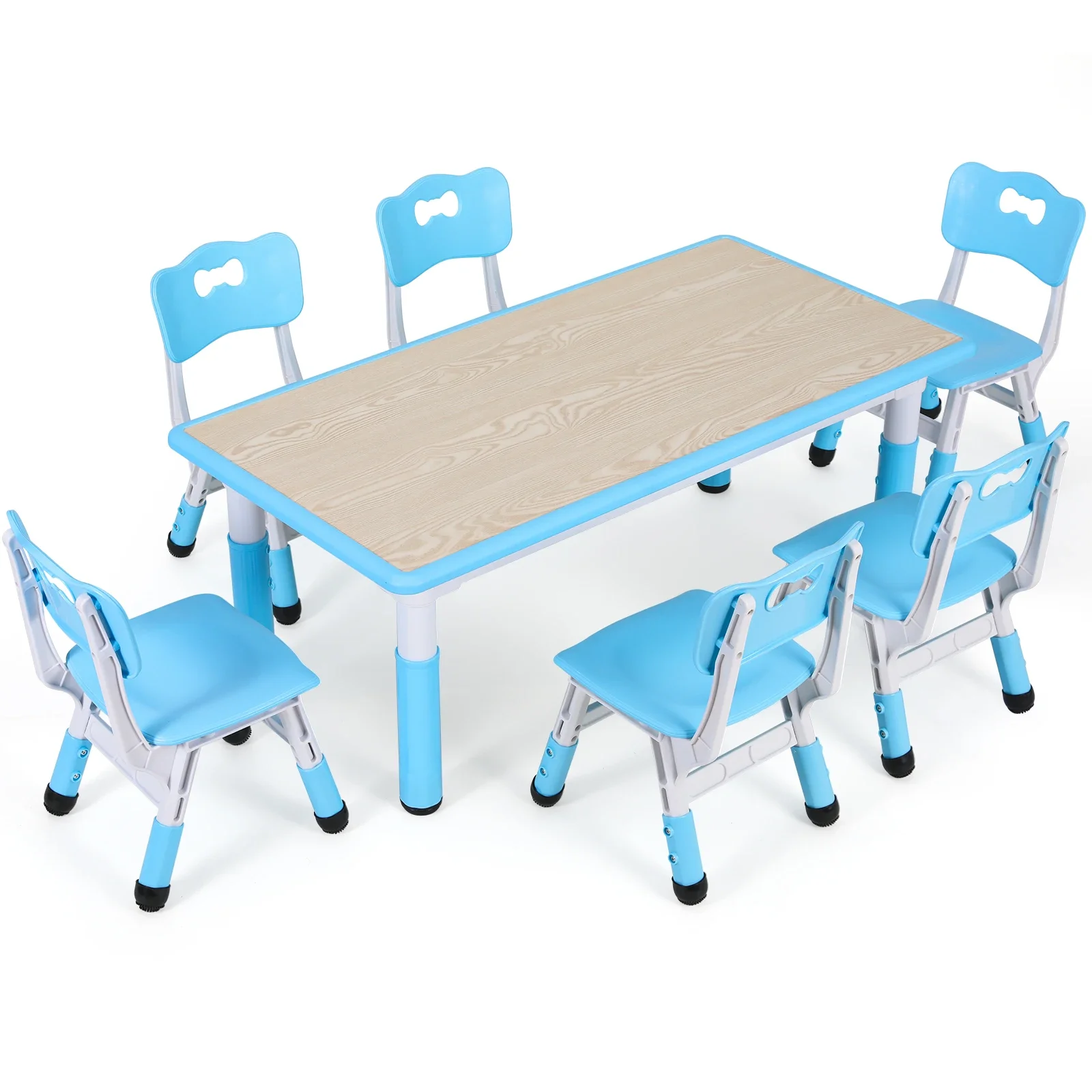 Zones fa-Table rectangulaire pour enfants avec 6 chaises, ensemble de table multi-activités réglable pour tout-petits, bureau d