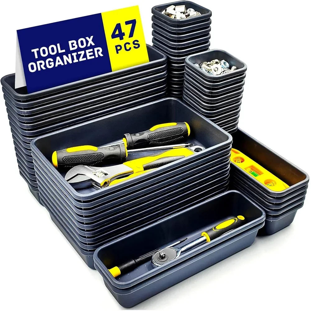 Ensemble de boîte à outils EvaluescalSync, boîte à outils, établi, bacs d'armoire, coffre à outils, matériel de garage MELOrganisation, 8 pièces, 32 pièces, 47 pièces