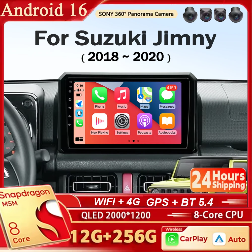 Autoradio Android 16 per Suzuki Jimny 2018 2019 2020, Lettore Multimediale Stereo Video, Navigatore GPS, Carplay, Auto DSP, RDS, 2Din DVD