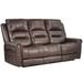 Premium Brown Leather Gel Power Reclining Sofa Adjustable Headrests, Dropdown Center Table, USB Ports