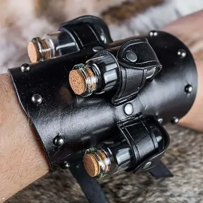 Medieval Dark Zauberer Hexe Cosplay Zubehör Leder Arm Wärmer Viking Heiler Alchemist Gauntlet Armschiene Steampunk Rüstung Manschetten Image