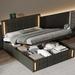 Full or Queen Size Upholstered PU Leather Platform Bed Frame with LED Lights, Hydraulic Storage Bed with USB Ports