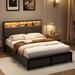 Winston Porter Nihash queen Upholstered Storage Bed frame w/ LED lights & USB Power Strips Upholstered in Gray | 44.7 H x 62.8 W x 85 D in | Wayfair