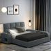 Latitude Run® Platform Bed w/ Multimedia Nightstand & Storage Shelves Upholstered/Faux leather in White | 40.6 H x 81.5 W x 81.5 D in | Wayfair