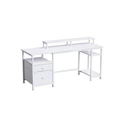 Latitude Run® 61" Computer Desk w/ Fabric File Cabinet & Drawer Wood/Metal in Brown/White | 33.9 H x 61.3 W x 18.9 D in | Wayfair