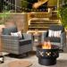 HOOOWOOO Patio Furniture 4-piece Wicker Swivel Chair Set with Wood Burning Fire Pit