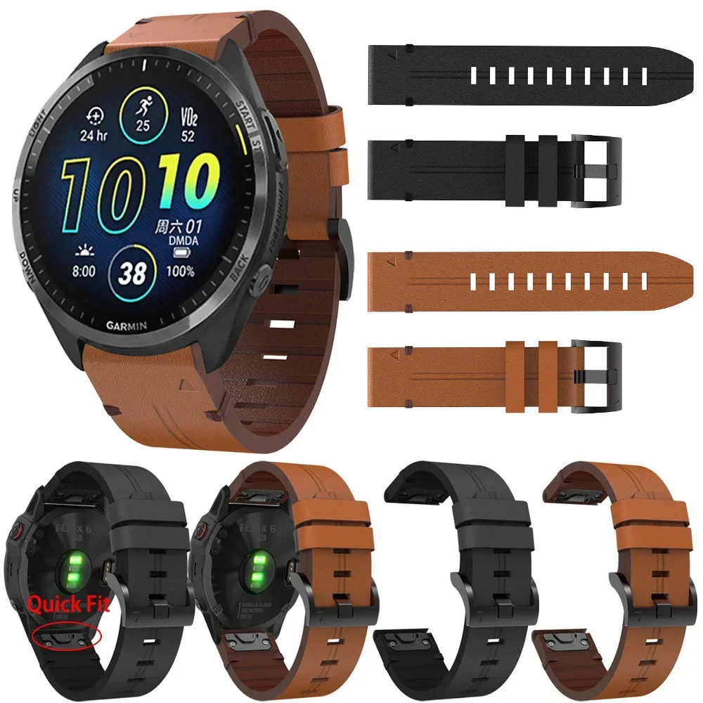 QuickFit 22 26 mm Echtlederarmband für Garmin Forerunner 965 955 Solar 745 Instinct 2X Approach S70 S60 S62 Smartwatch-Band Image