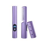 Huarll Hair Curlers Wireless Mini Hair Straightener Electric Straightening Comb 2 in 1 Anti Scald Hair Straightener Brush and Curler Portable Hair Straightener Heating Mini Straightener Purple 2