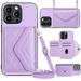 ELEHOLD Wallet Crossbody Case for iPhone 15 Case with Flip Card Slots RFID Blocking Function Magnetic Closure Stand Detachable Crossbody Shoulder Strap for Women Girls purple