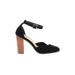 Soludos Heels: Pumps Chunky Heel Boho Chic Black Solid Shoes - Women's Size 7 1/2 - Almond Toe