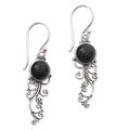 Malam Dance,'Handcrafted Onyx Sterling Silver Scrollwork Dangle Earrings'