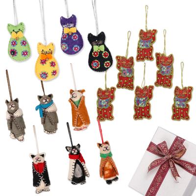Cat's Meow,'Curated Gift Set with 16 Hand-Embroide...