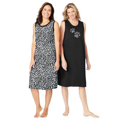 Plus Size Women's 2-Pack Sleeveless Sleepshirt by Dreams & Co. in Black Animal Paw (Size 26/28) Nightgown