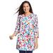 Plus Size Women's Perfect Printed Three-Quarter Sleeve Crewneck Tunic by Woman Within in White Painterly Bloom (Size 6X)